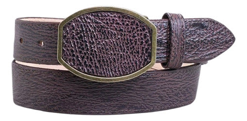 Cinturón Vaquero Casual Piel Exótica Tiburón Hebilla Metal