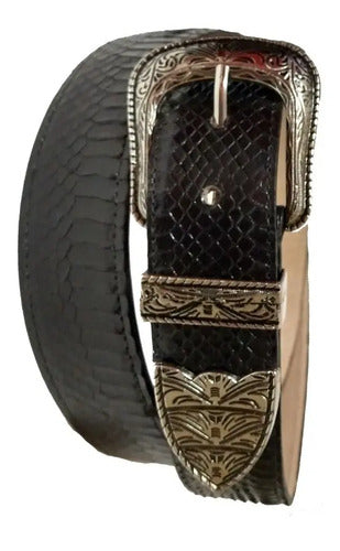 Cinturón Python Genuino Vaquero Texano Hebilla 3 Piezas