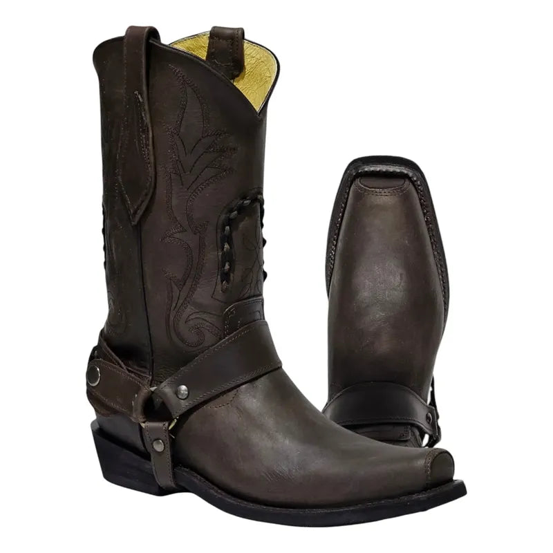 Bota Trompa De Puerco Estilo Biker Piel 100% Antiderrapante