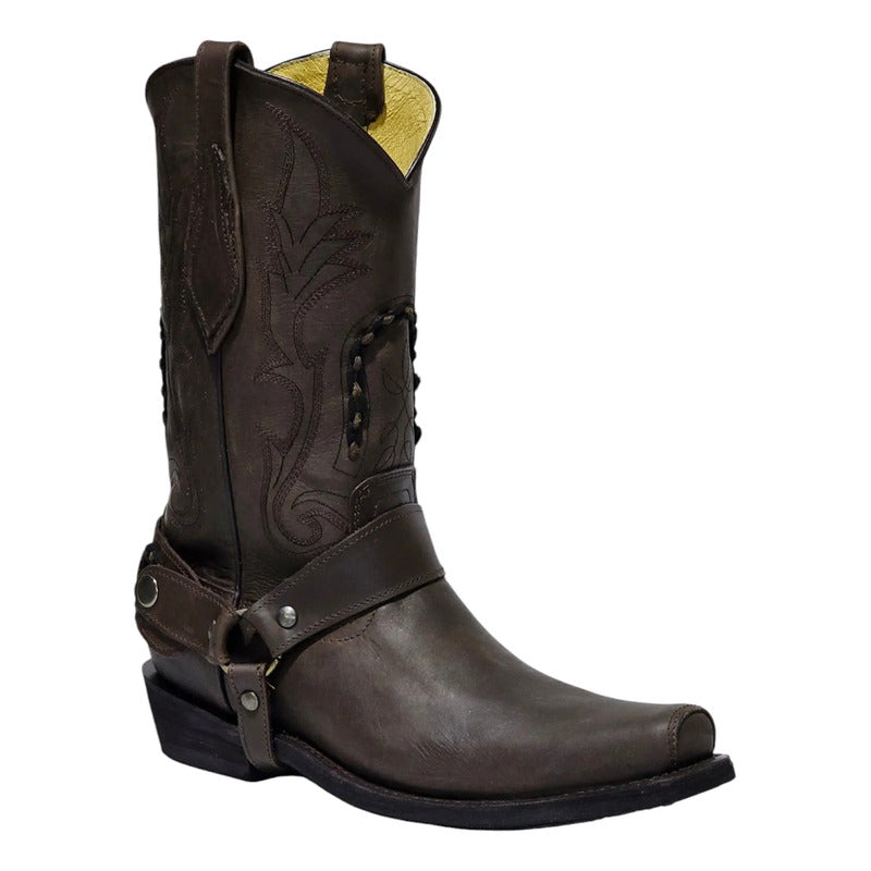 Bota Trompa De Puerco Estilo Biker Piel 100% Antiderrapante