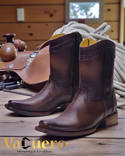 Bota Urbana Vaquera Piel 100% Bovino Grabado Vacuero Dubai