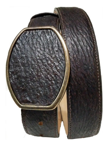 Cinturón Vaquero Casual Piel Exótica Tiburón Hebilla Metal