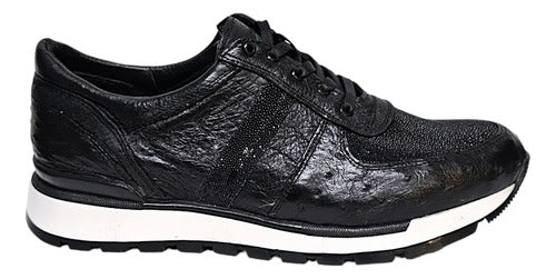 Zapato Sneakers Tenis Avestruz Con Mantarraya Piel 100% Genuina