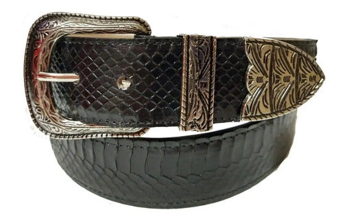 Cinturón Python Genuino Vaquero Texano Hebilla 3 Piezas