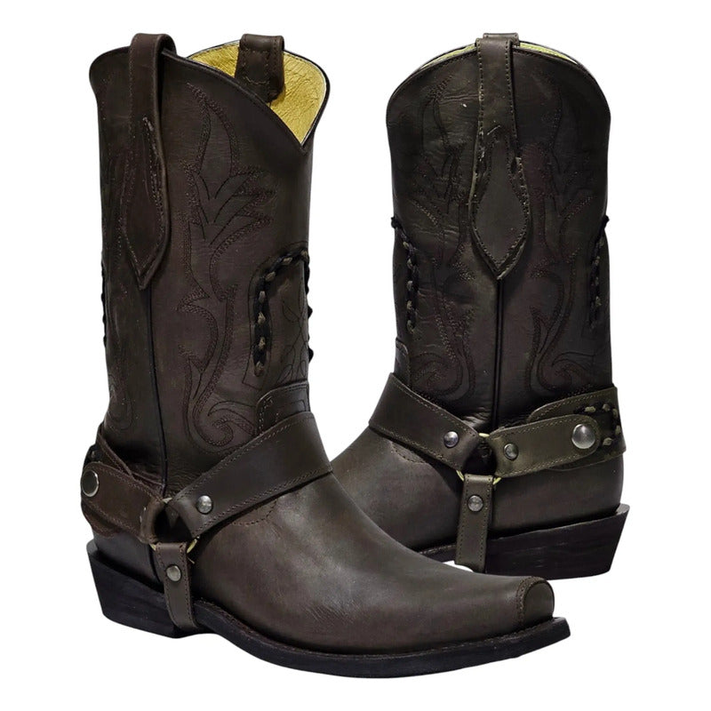 Bota Trompa De Puerco Estilo Biker Piel 100% Antiderrapante