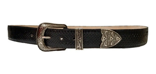 Cinturón Python Genuino Vaquero Texano Hebilla 3 Piezas