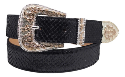 Cinturón Vibora Pitón Genuino Vaquero Texano Hebilla 3 Pzs