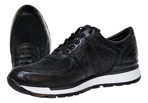 Zapato Sneakers Tenis Avestruz Con Mantarraya Piel 100% Genuina