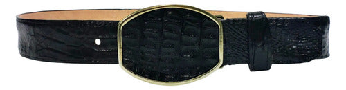 Cinturón Piel Cocodrilo Fuscus Originalvaquero Hebilla Metal