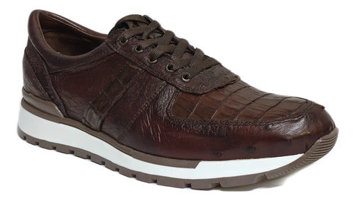 Zapato Sneakers Tenis Avestruz/cocodrilo Piel Genuina