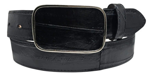 Cinturón Vaquero Casual Piel Exótica Anguila Hebilla Metal