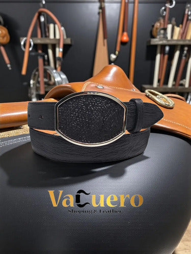 Cinturón Vaquero Casual Piel Exótica Tiburón Hebilla Metal