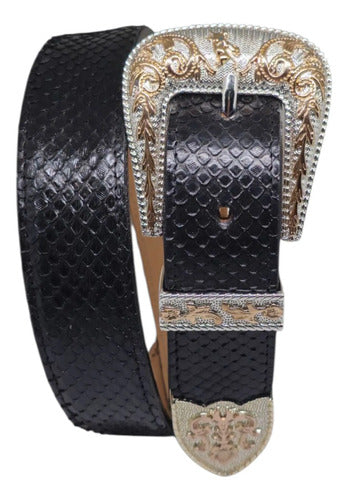 Cinturón Vibora Pitón Genuino Vaquero Texano Hebilla 3 Pzs