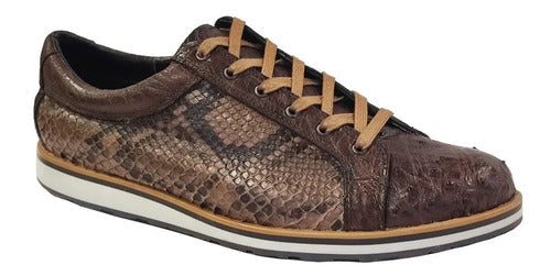 Zapato Urbano Avestruz/ Python Piel Genuina Tenis Sneakers
