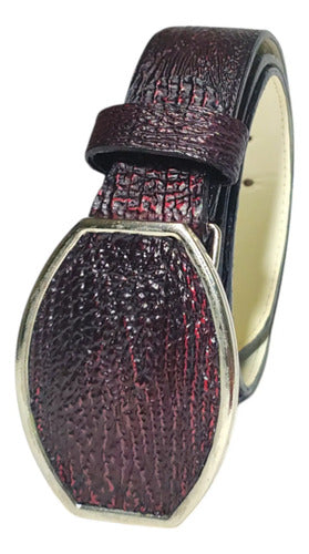 Cinturón Vaquero Casual Piel Exótica Tiburón Hebilla Metal