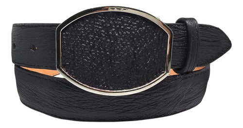 Cinturón Vaquero Casual Piel Exótica Tiburón Hebilla Metal