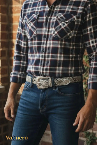 Cinturón Vibora Pitón Genuino Vaquero Texano Hebilla 3 Pzs