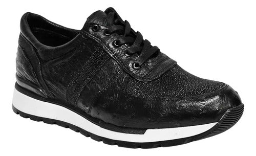 Zapato Sneakers Tenis Avestruz Con Mantarraya Piel 100% Genuina