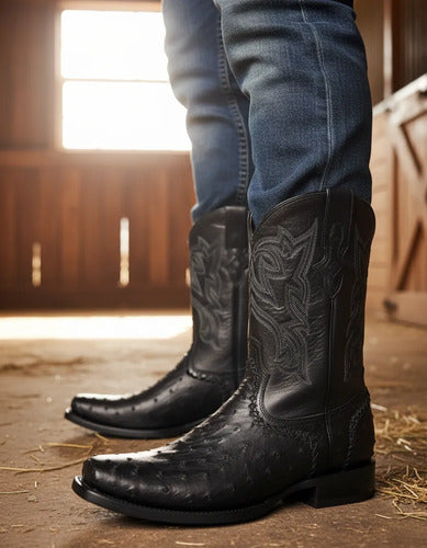 Bota Vaquera Piel Exotica De Avestruz Original Dubai