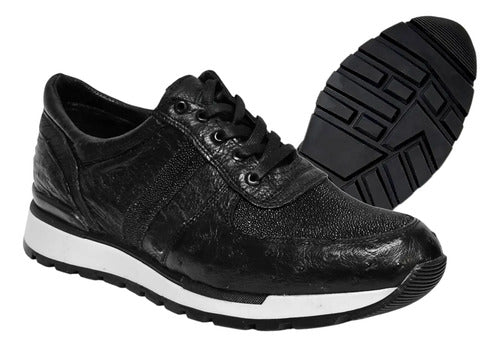 Zapato Sneakers Tenis Avestruz Con Mantarraya Piel 100% Genuina