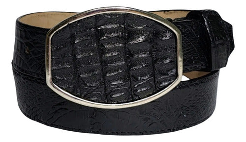 Cinturón Piel Cocodrilo Fuscus Originalvaquero Hebilla Metal