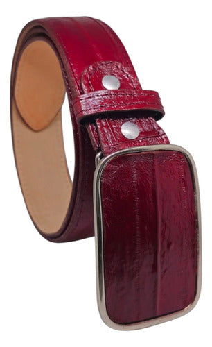 Cinturón Vaquero Casual Piel Exótica Anguila Hebilla Metal