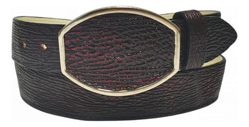 Cinturón Vaquero Casual Piel Exótica Tiburón Hebilla Metal
