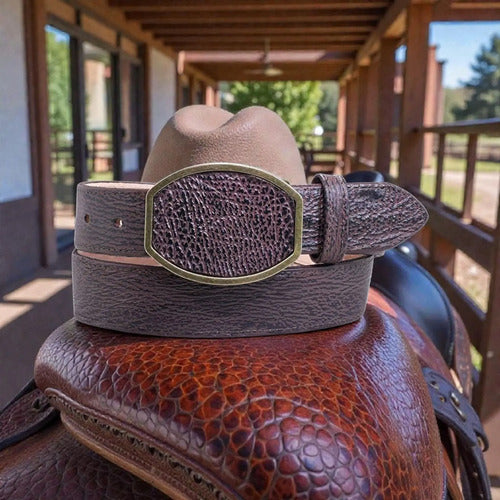 Cinturón Vaquero Casual Piel Exótica Tiburón Hebilla Metal