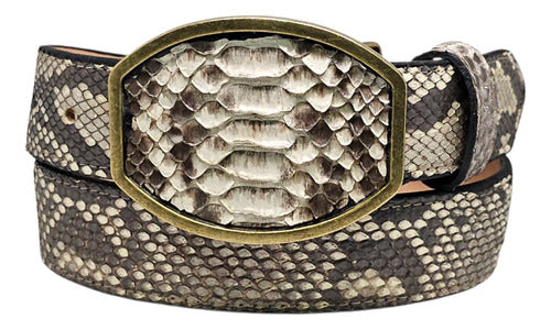 Cinturón Vaquero Hebilla Bronce Piel Víbora Python Genuina