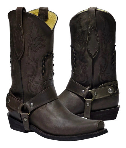 Bota Trompa Estilo Biker Piel 100% Bovino Antiderrapante
