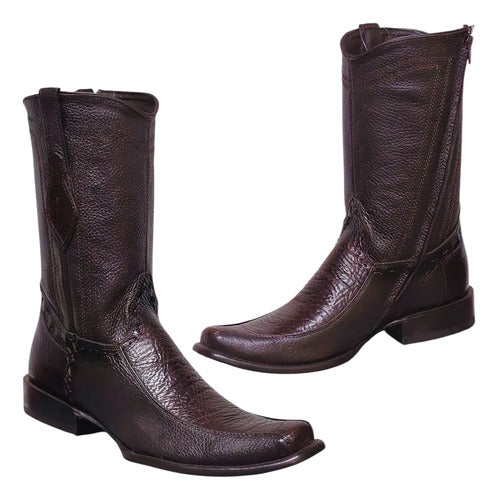 Bota Vaquera Urbana Piel Bisonte Estilo Dubai