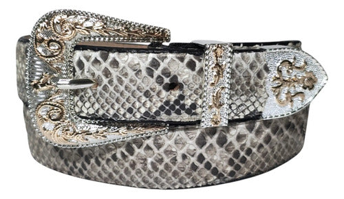 Cinturón Python Genuino Vaquero Texano Hebilla 3 Piezas